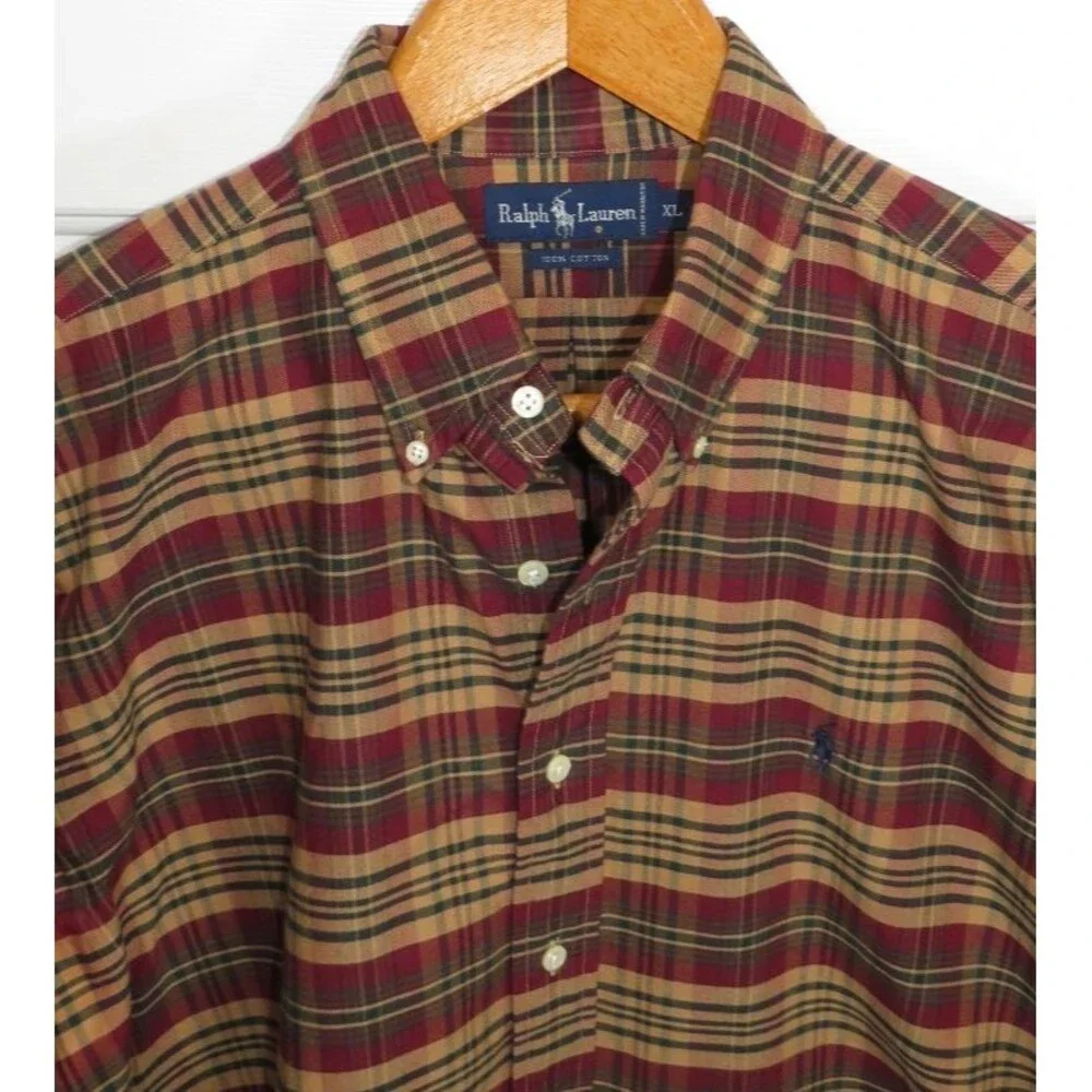 Polo Ralph Lauren Tartan Plaid Oxford Cloth Button Down Shirt Blue Pony XL